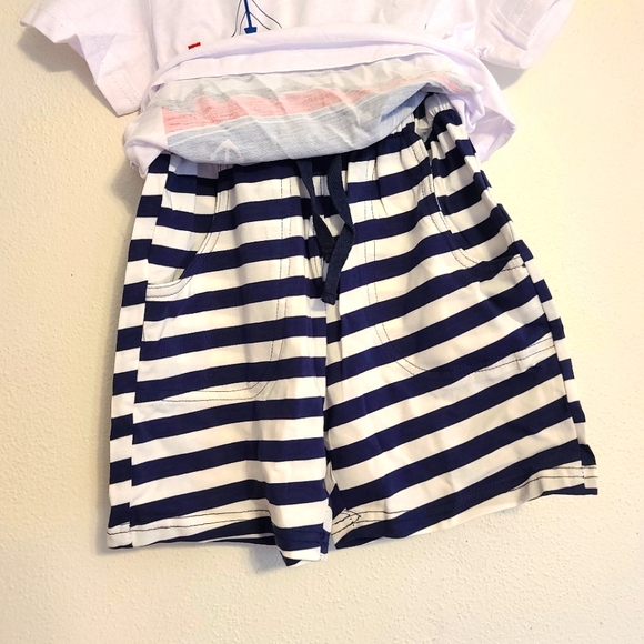 Gold Treasure Toddler Size 4T Boat & Striped Drawstring Shorts 2 Outfit Set - Picture 2 of 5